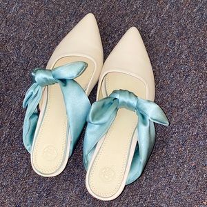 The row coco mule leather bow heels